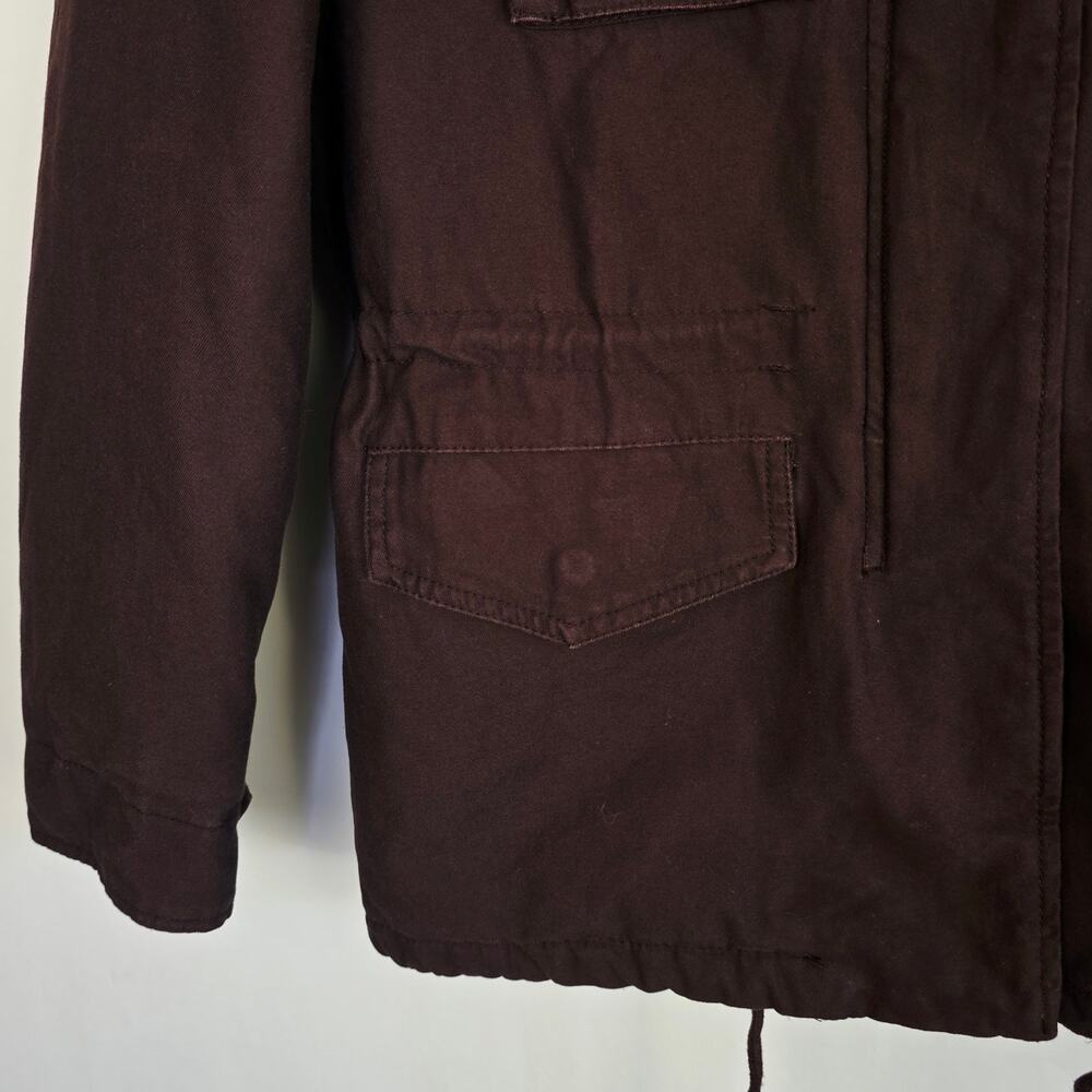 H&M Utility Coat Jacket Size 0 Burgundy Removeable Faux Fur Trim Anorak Military - Picture 7 of 12